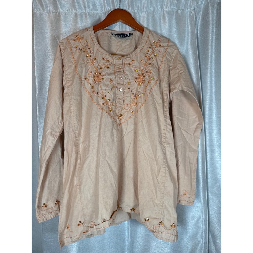 Mamta Embroidered Beaded Tunic‎ Top Bohemian Festival Long Sleeve Blouse
